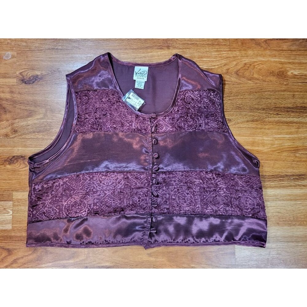 Vintage‎ Burgandy Red Satin Velvet Kathryn Deene Katy D Vest Size 14/16 NWT